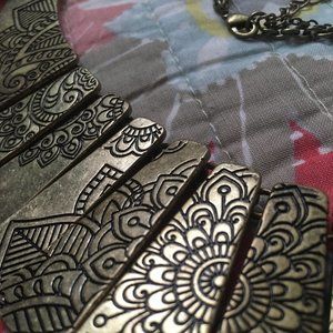 Statement Brass Necklace with Floral Pattern